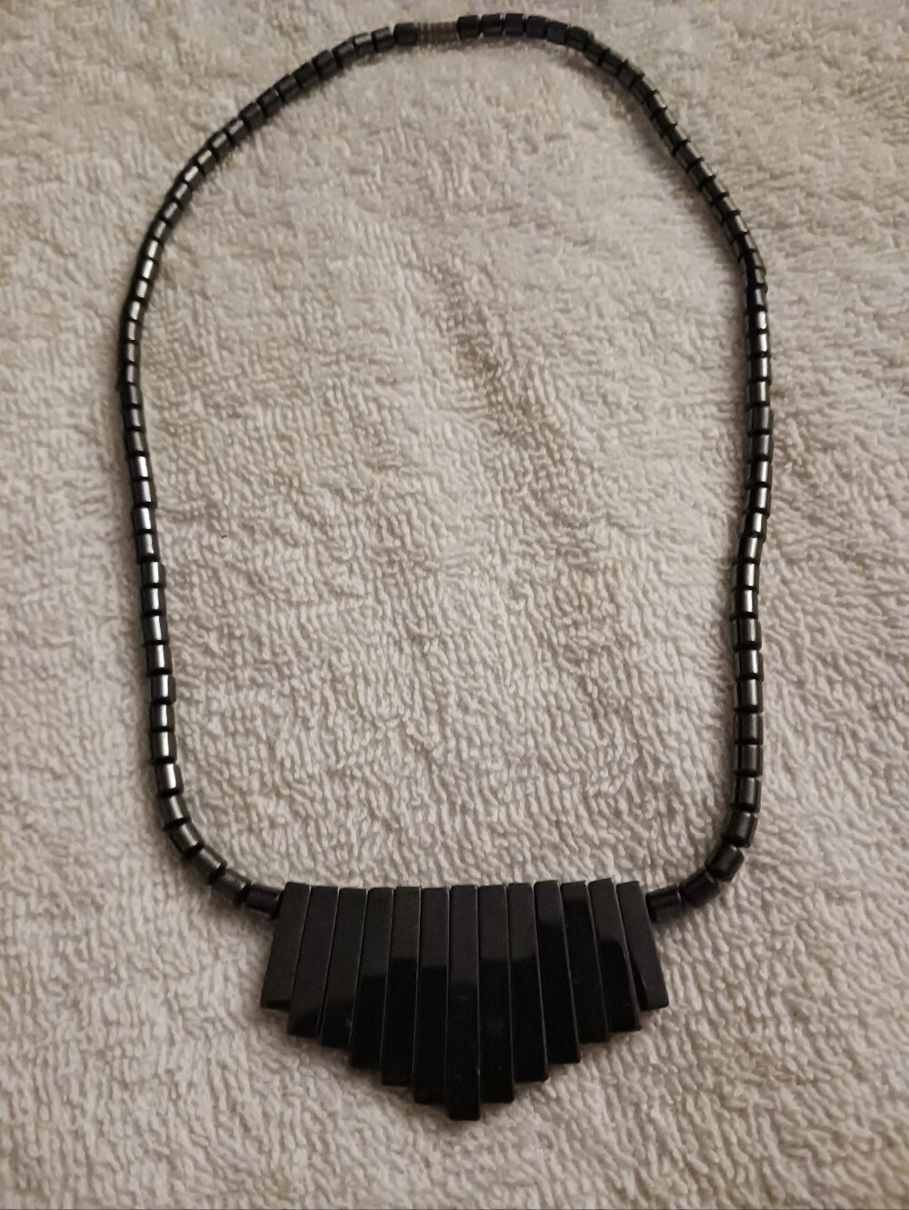 New Geometric Bead Necklace w/ Pendant, Women's In Black Gloss